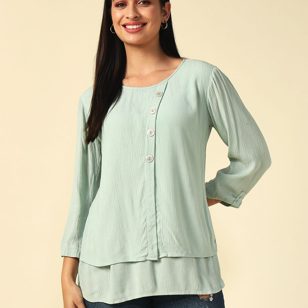 Light Sea Green A-line  Round neck Tunic Beatnik