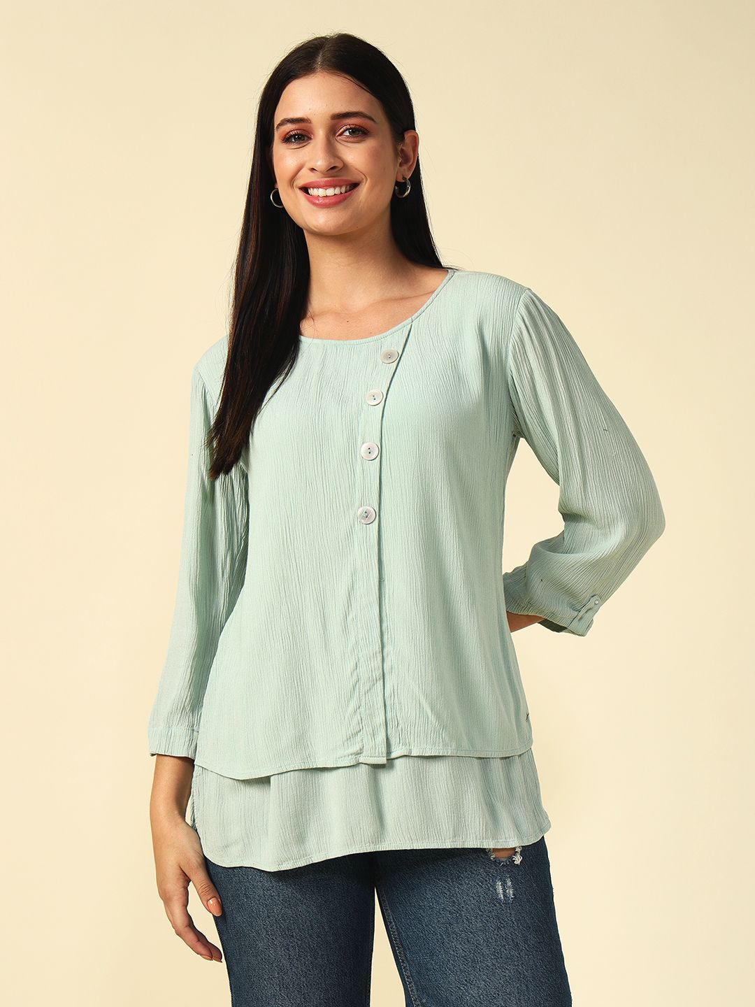 Light Sea Green A-line  Round neck Tunic Beatnik