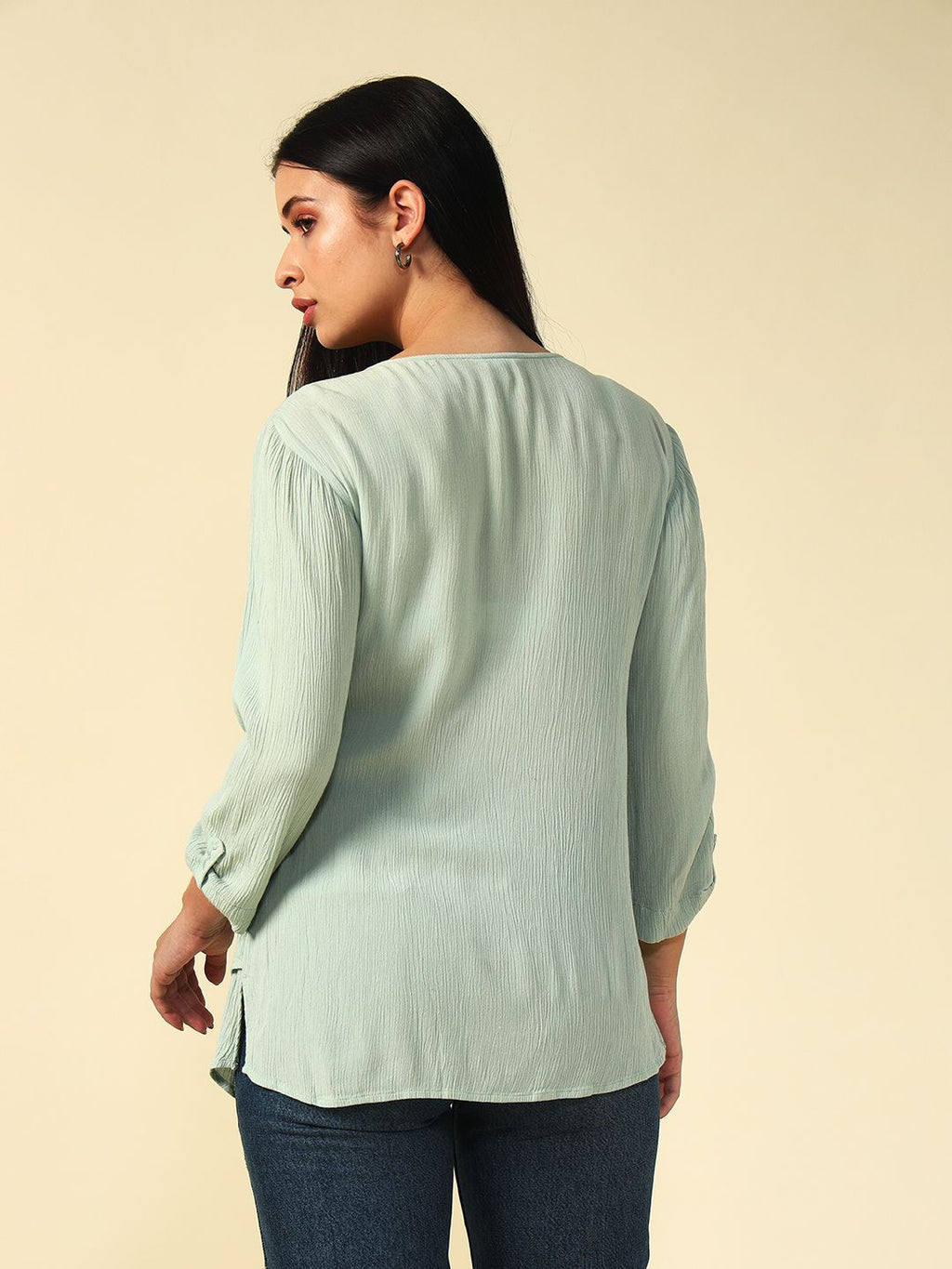 Light Sea Green A-line  Round neck Tunic Beatnik
