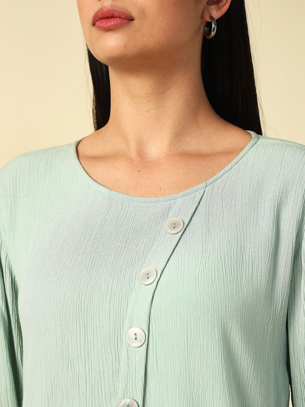 Light Sea Green A-line  Round neck Tunic Beatnik