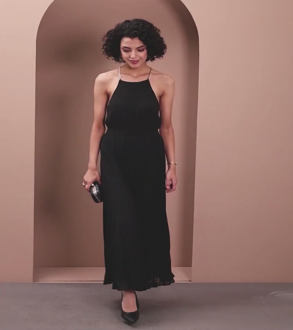 Beatnik Glamorous Evening Wear Black Maxi Georgette Dress