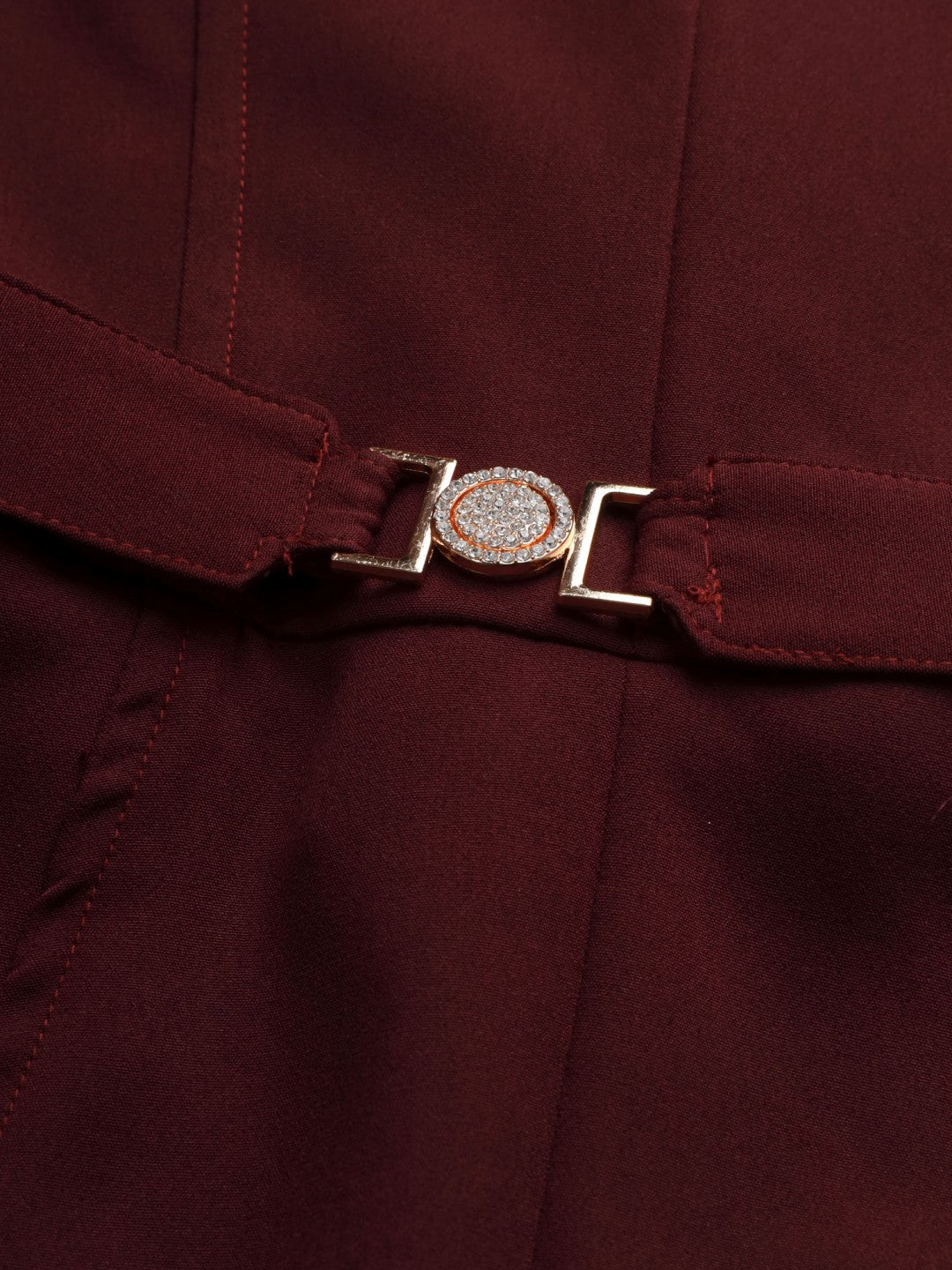 Women's A-Line Mini Maroon Dress with Puff Sleeves and Stylish Buckle Belt