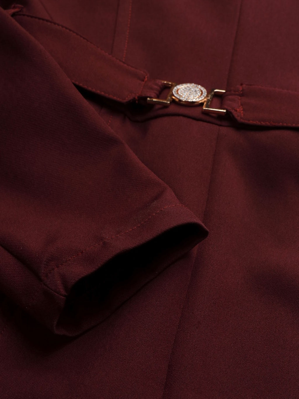 Women's A-Line Mini Maroon Dress with Puff Sleeves and Stylish Buckle Belt