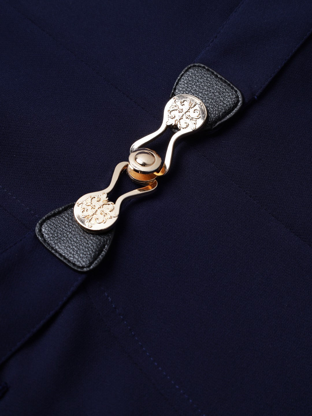 Women's A-Line Mini Midnight Blue Dress with Puff Sleeves and Stylish Buckle Belt