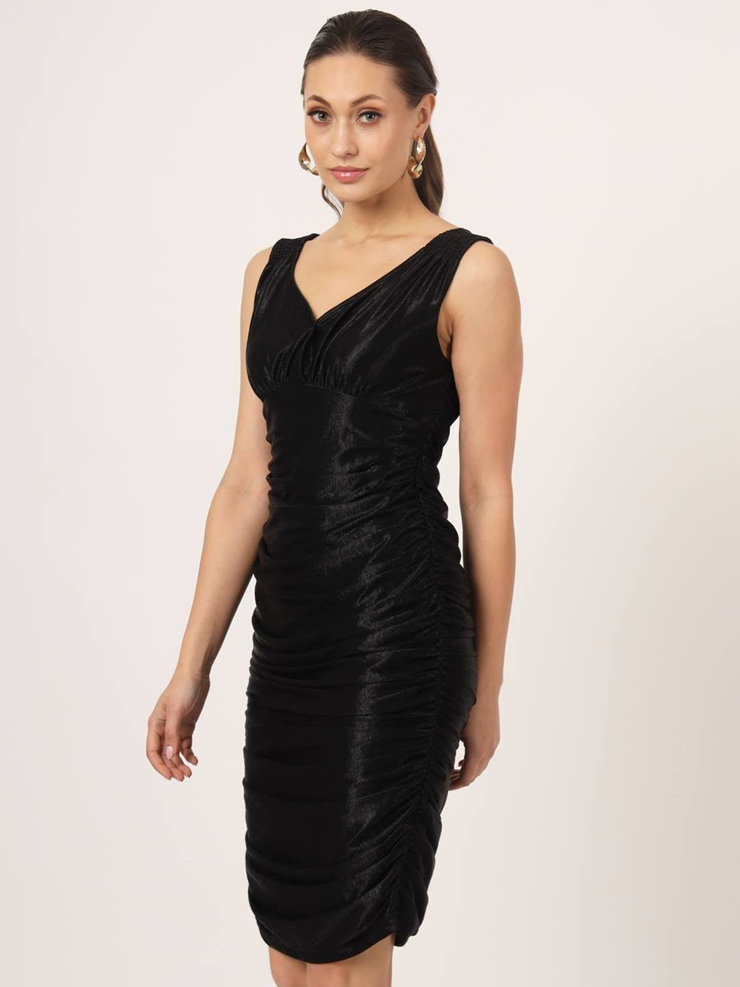 Buy Beatnik Poly Knit Fitted Solid Sleeveless Black Women Dresses