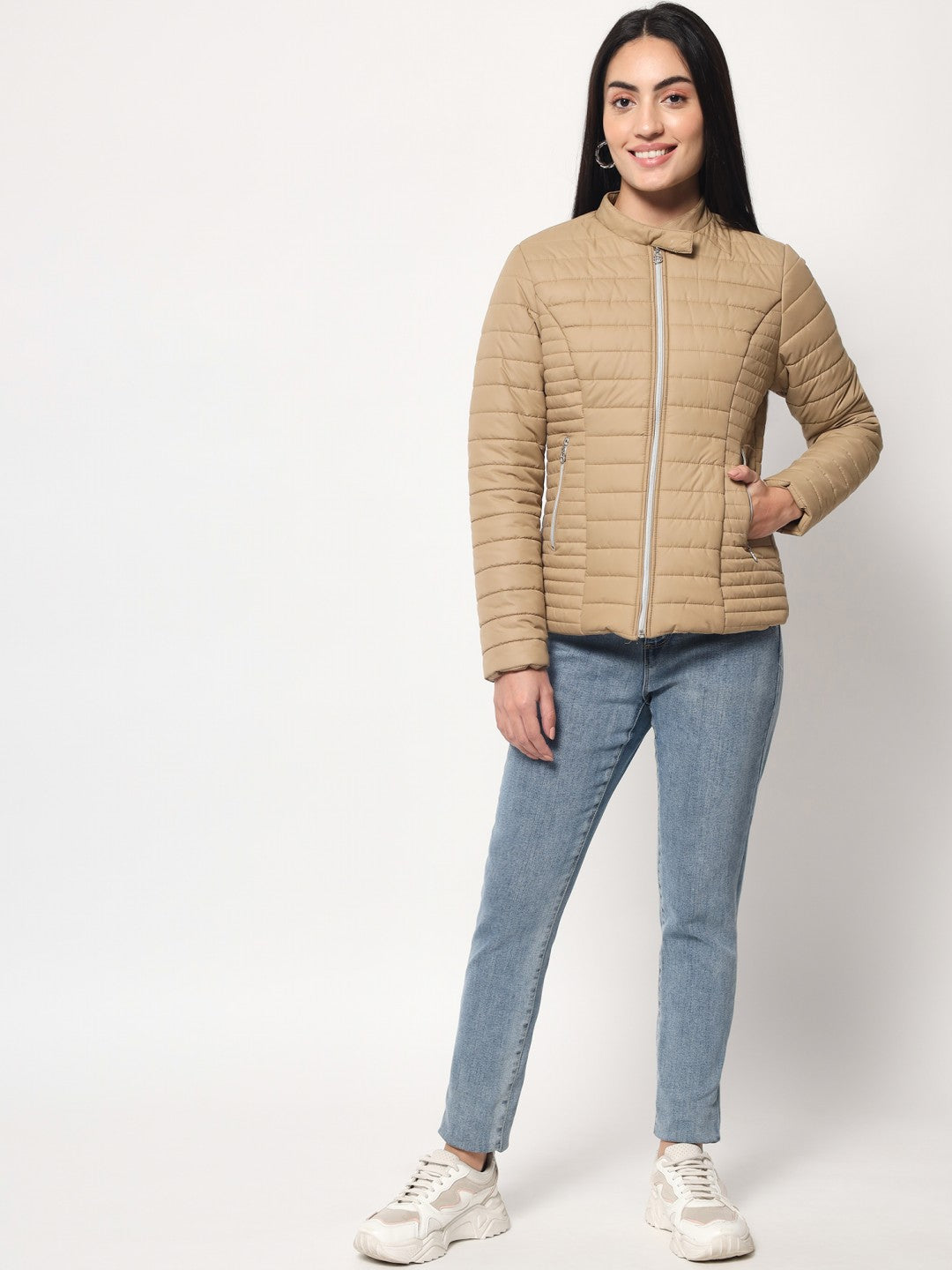 Beatnik Casual Wear Stand Collar Full Sleeve Quilted Jacket