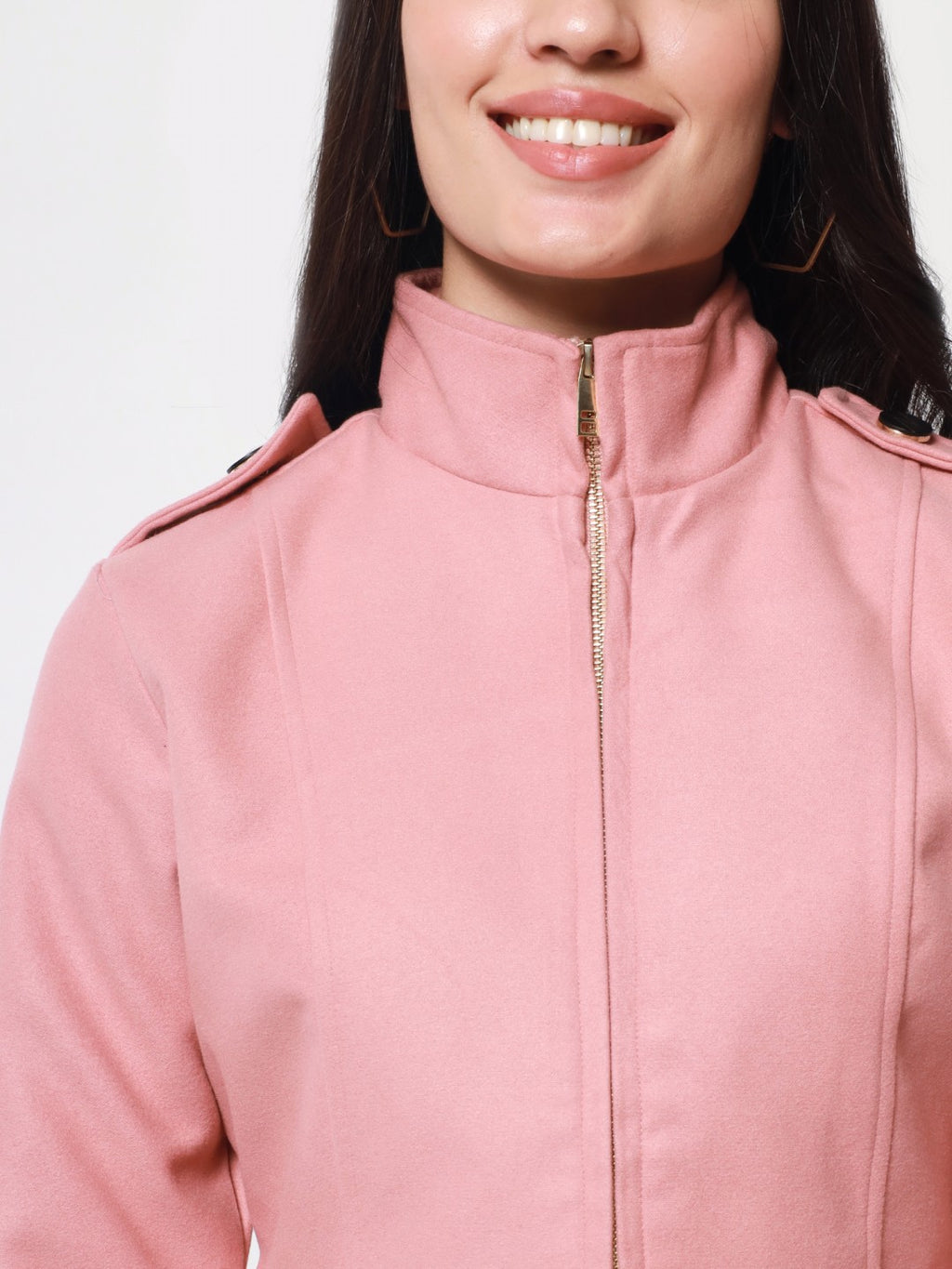 Beatnik Party Wear Stand Collar Full Cuffed Sleeves Front Open Pink Jacket