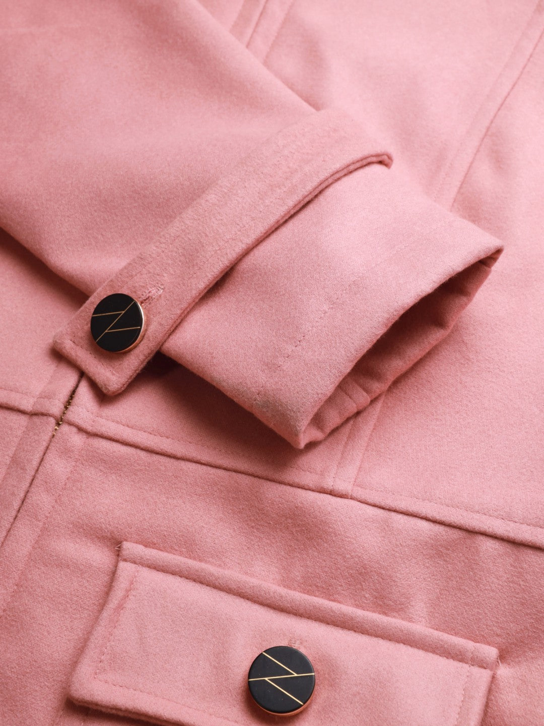 Beatnik Party Wear Stand Collar Full Cuffed Sleeves Front Open Pink Jacket