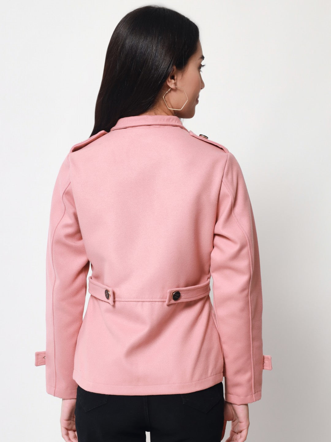 Beatnik Party Wear Stand Collar Full Cuffed Sleeves Front Open Pink Jacket
