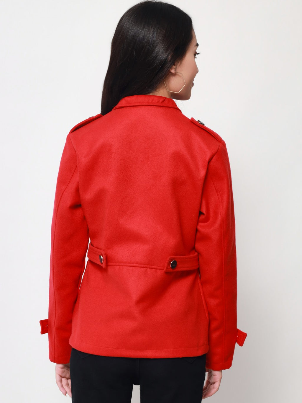 Beatnik Party Wear Stand Collar Full Cuffed Sleeves Front Open Red Jacket