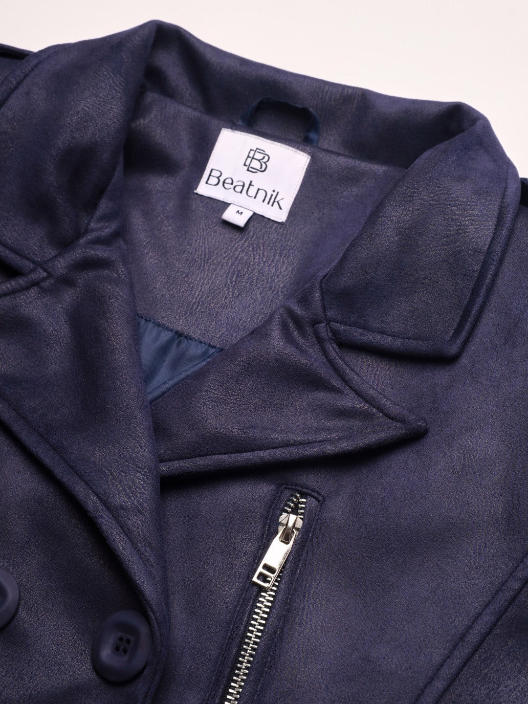 Beatnik Casual Wear Stand Collar Full Sleeve Valvet Front Open Blue Jacket