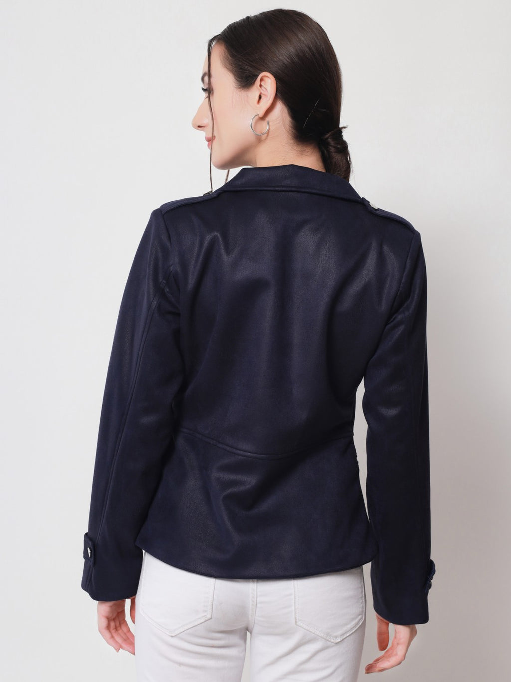 Beatnik Casual Wear Stand Collar Full Sleeve Valvet Front Open Blue Jacket