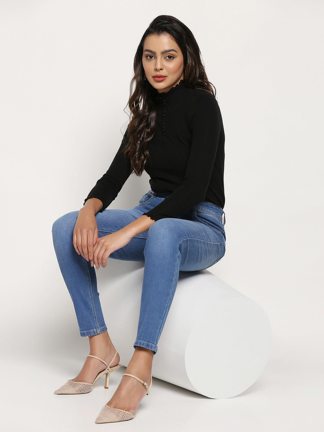 Beatnik Denim Blue Full Length Slim Fit Mid-Rise Casual Wear Denim Jeans