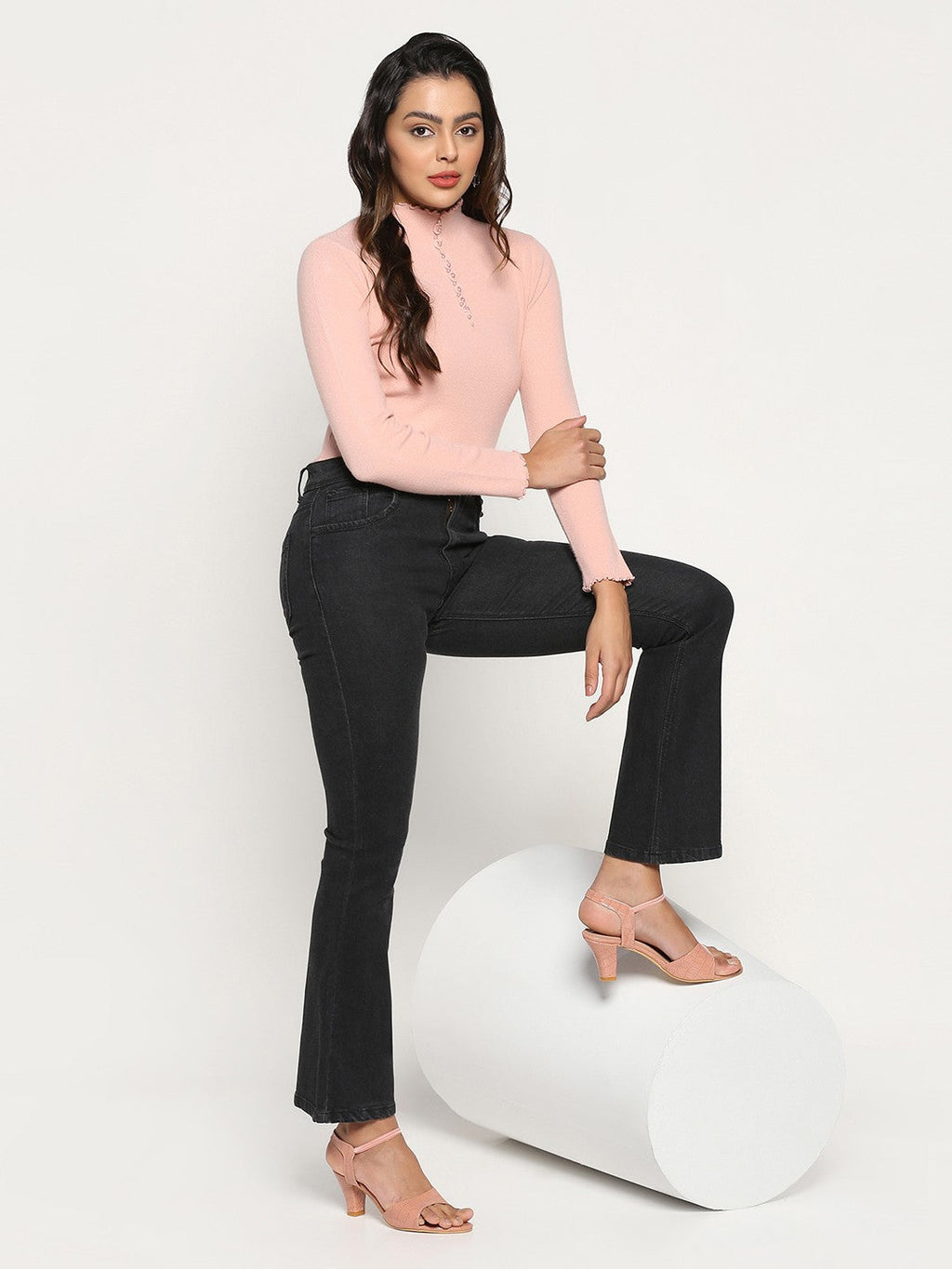 Beatnik Black Full Length Flared Mid-Rise Casual Wear Denim Jeans