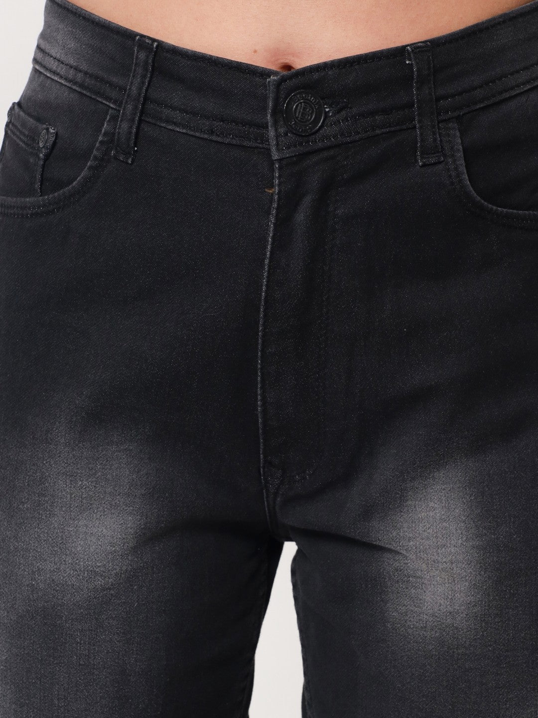 Beatnik Self Casual Wear Stretchable Mid-Rise Black Denim Ankle Length Slim Fit Jeans