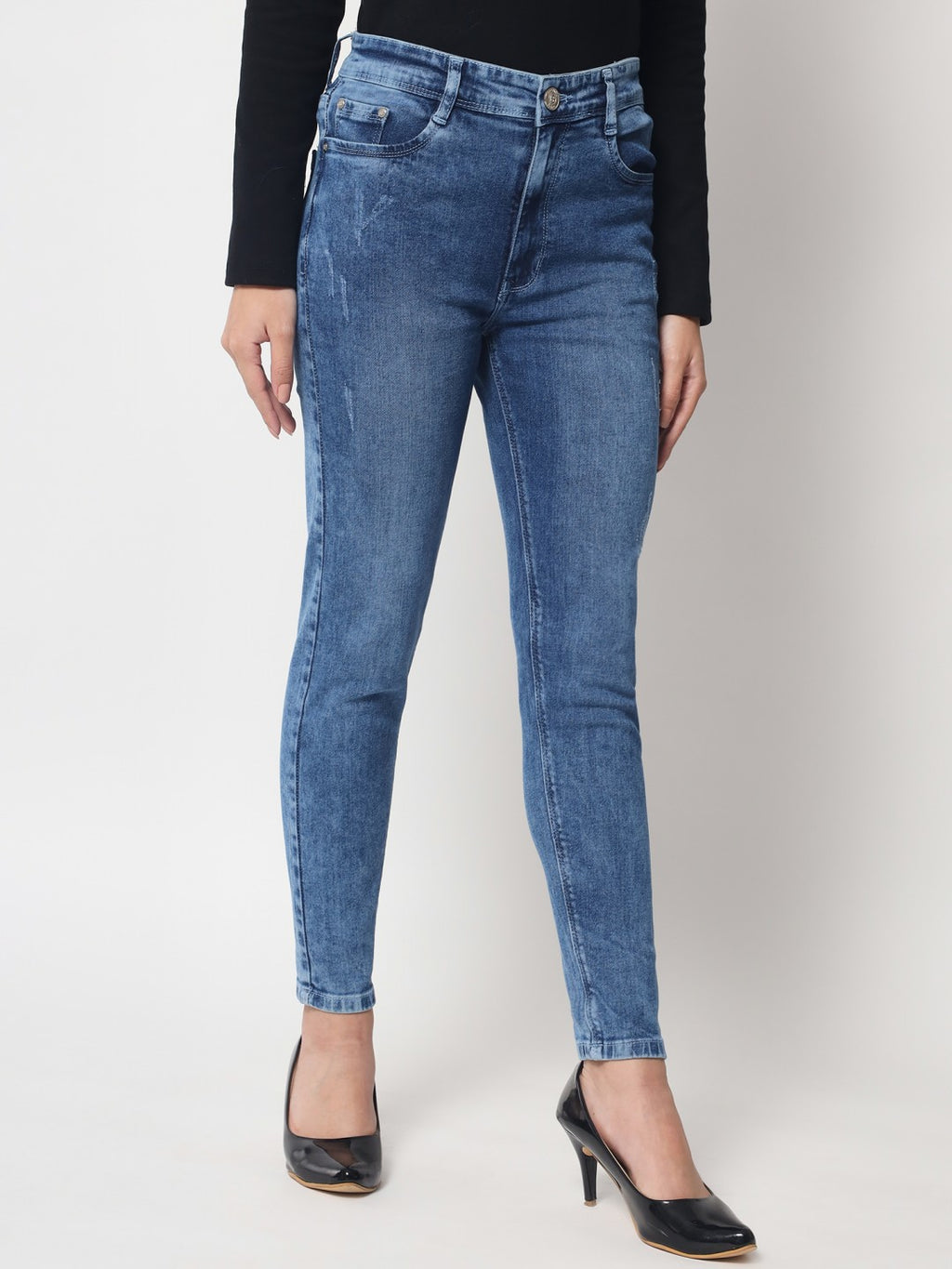 Beatnik Solid Casual Wear Stretchable High-Rise Blue Denim Ankle Length Slim Fit Jeans