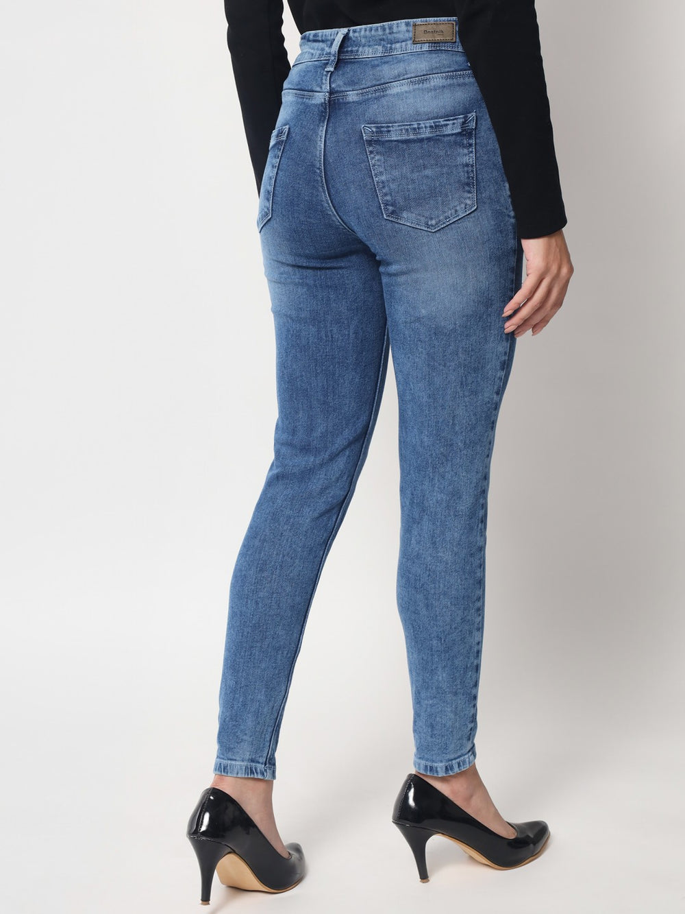 Beatnik Solid Casual Wear Stretchable High-Rise Blue Denim Ankle Length Slim Fit Jeans