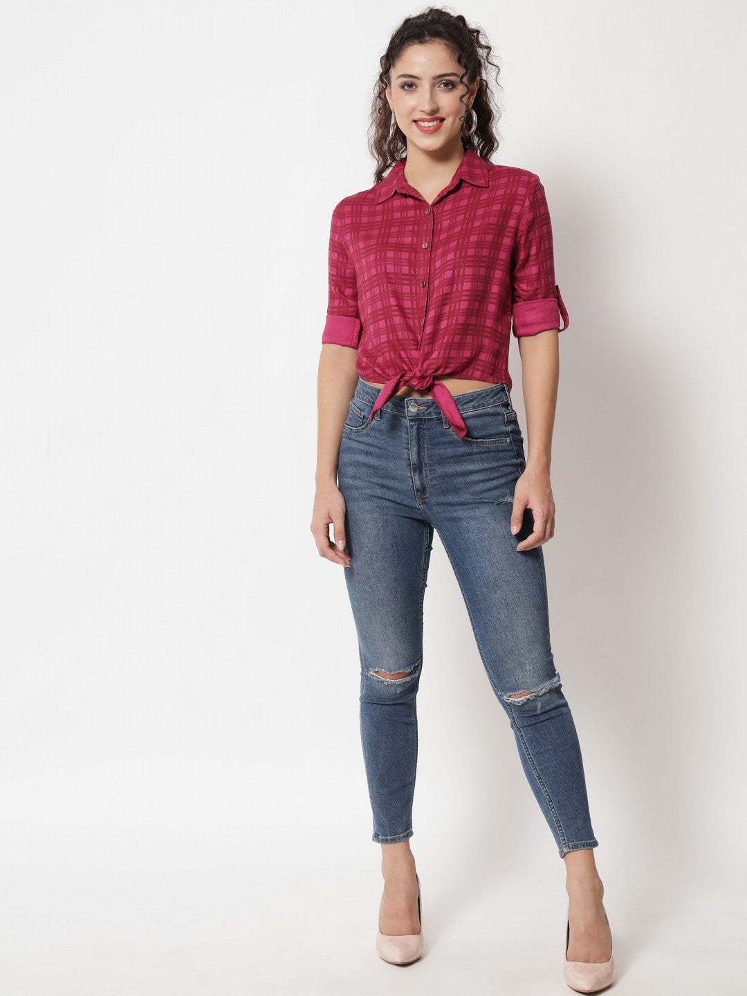 Beatnik Cotton Button-Down Magenta Womens Shirt