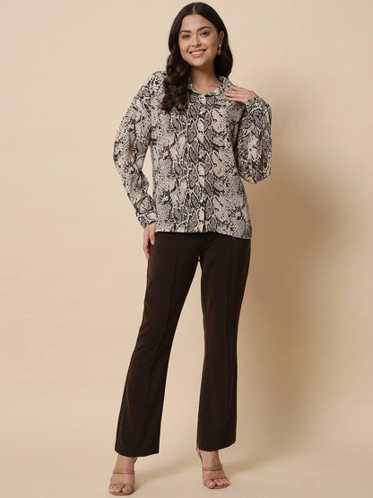 Beatnik Snake Printed Brown Women Shirt