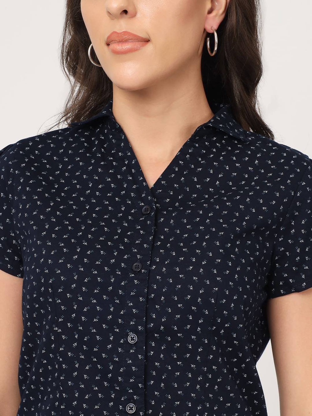 Beatnik Poplin Fitted Printed Full Sleeve Blue Women Shirt