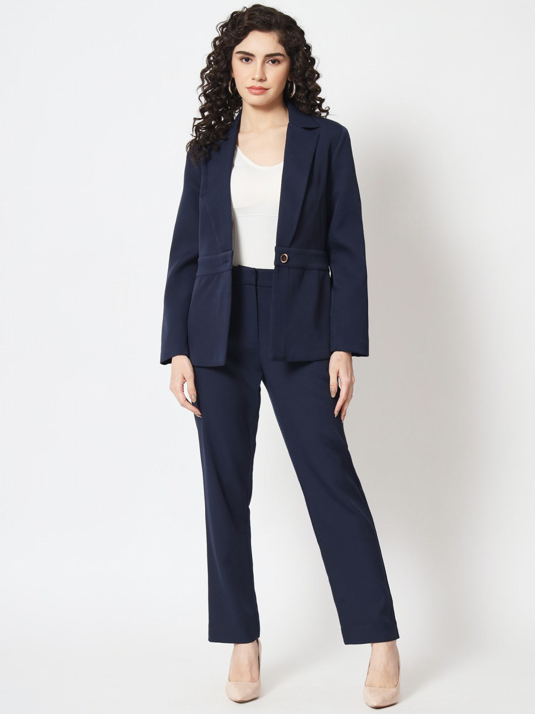 Women Navy Blue Single-Breasted 2-Piece Formal Suit Beatnik Women Navy Blue Single-Breasted 2-Piece Formal Suit Beatnik