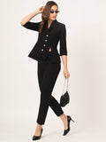 Black Regular Slim Fit 2 Pieces Notched Lapel Western Pant Suit