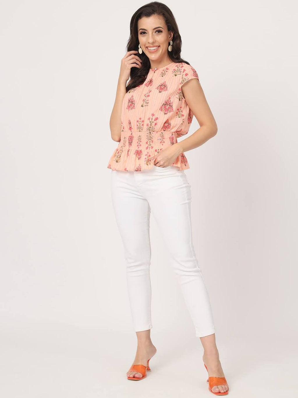 Beatnik Cotton Fitted Sleeveless Peach Puff Women Top