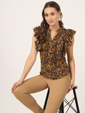Beatnik Ruffled Sleeve Black Frill Top