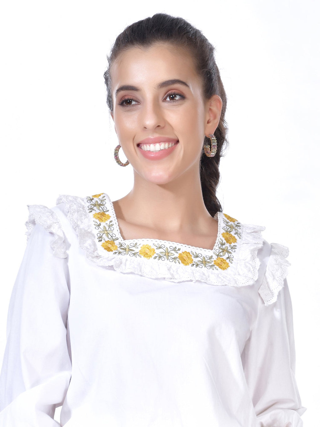 Beatnik Cotton Square Neck White Womens Top