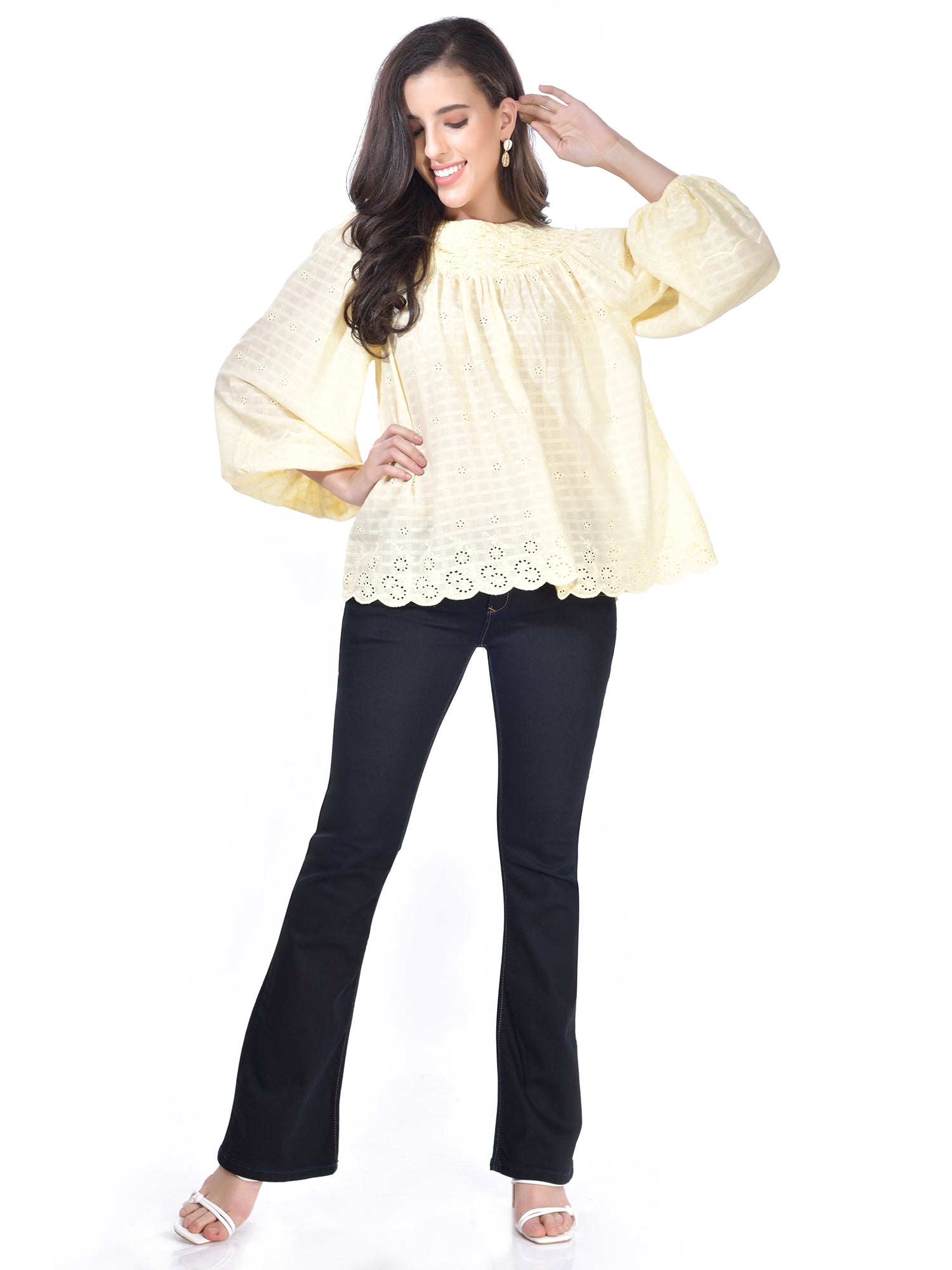 Beatnik Cotton Round Neck Yellow Womens Top